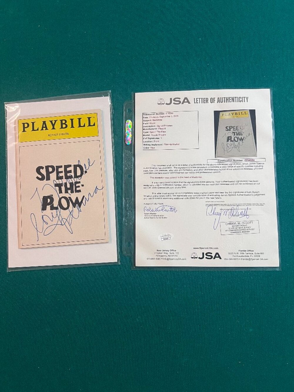 Rare MADONNA SIGNED SPEED THE PLOW PLAYBILL NYC 1988 COA LOA JSA Letter